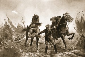 El conductor Brown regresando con heridos a caballo desde la línea de fuego