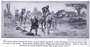 Inglaterra en la Edad Media. Los ríos se cruzaban por vados, alrededor de los cuales se agrupaban algunas viviendas y aldeas