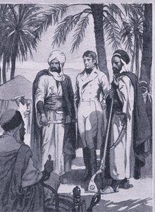 En 1853 David Livingstone con un pequeño grupo de nativos emprendió un viaje de 1000 millas a través de pantanos y bosques, Newnes Pictorial Knowledge publicado por Newnes, c.1950 de John Harris Valda