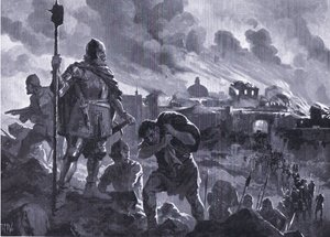 Iván el Negro incendia Zhabliak 1484, de Historia de las Naciones de Hutchinson (Volumen 4) publicado por Hutchinson, c. 1920 de John Harris Valda