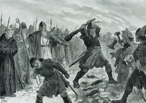 El rey Olav el Santo rompiendo la imagen del dios Mor