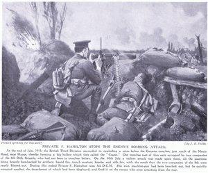 El soldado F Hamilton premiado con la DCM por detener el ataque de bombas del enemigo en julio de 1915 en Hooge