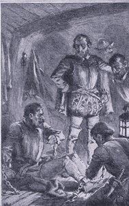 Santiago enviado por delante para explorar, encalló y naufragó, Conocimiento Pictórico de Newnes publicado por Newnes, c.1950