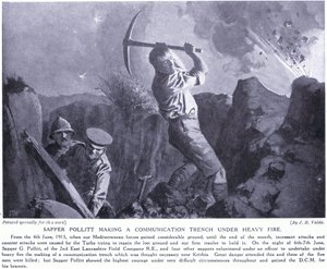El zapador Pollitt haciendo una trinchera de comunicación bajo fuego intenso en la península de Gallipoli, junio de 1915