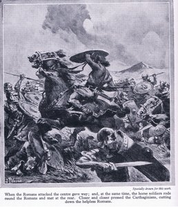 La batalla de Cannae 216 a.C. El ejército romano fue casi destruido, c.1950