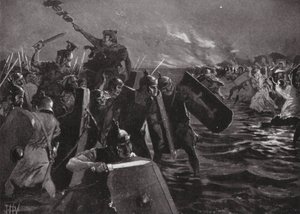 El ataque romano a Anglesea (litografía)