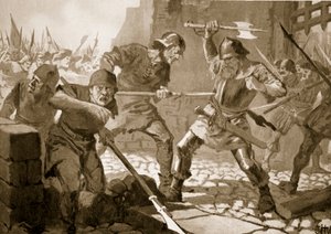 La muerte de Stussi, burgomaestre de Zúrich, en batalla, 1443