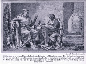 Mientras estaba en prisión, Marco Polo dictó la historia de sus aventuras, c.1950