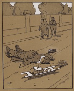"Para el día, no hay nada como la buena salvaguarda de los muertos fingidos" (litografía en color) de John Hassall