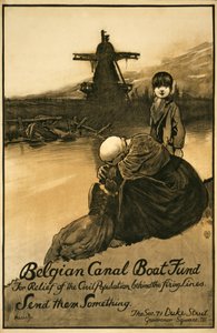 Campaña de recaudación de fondos para el Fondo Belga de Barcos del Canal, pub. 1914-18 (litografía en color)