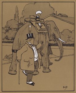 "Llamó al elefante bestia muda, o algo así" (litografía en color) de John Hassall