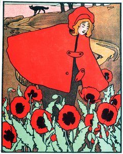 Caperucita Roja, ilustración del cuento de Charles Perrault (1628-1703) (litografía en color) de John Hassall