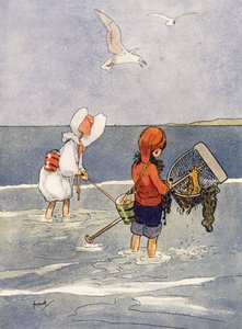 "La pesca de camarones es muy divertida" (litografía en color) de John Hassall