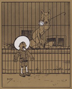 "Se aconseja a los visitantes que introduzcan sus manos por las barandillas que se aseguren de recuperarlas" (litografía en color)