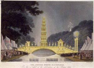 El Puente Chino iluminado en la noche de la celebración de la paz de John Heaviside (after) Clark