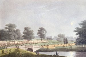 La vista de la feria en Hyde Park, grabado por Matthew Dubourg, 1 de agosto de 1814 (grabado coloreado) de John Heaviside Clark