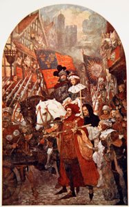Banda marchando en apoyo de Eduardo IV en la Batalla de Barnet de John Henry Amshewitz