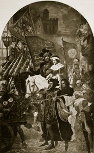 Enrique VI es llevado a la Batalla de Barnet, 1471, ilustración de 
