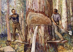 Leñadores cortando madera