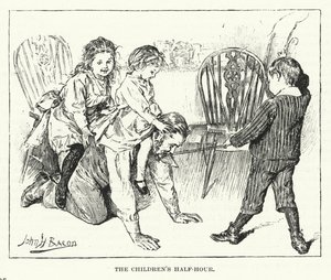 La media hora de los niños - jugando con su padre (grabado) de John Henry Frederick (after) Bacon