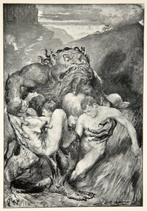 El demonio del mal, con su feroz voracidad, los agarró ávidamente, de 