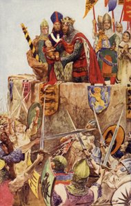 Eduardo I de Inglaterra invistiendo a su hijo recién nacido como el primer Príncipe de Gales, 1301