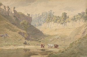 Ganado en un abrevadero en un valle, 1830-86 de John Henry Mole