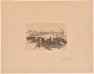 Puerto con barcazas de John Henry Twachtman