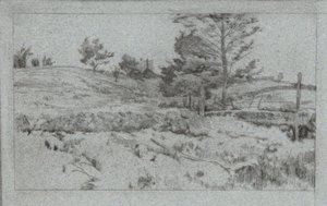 Paisaje con muro de piedra (boceto de campos) de John Henry Twachtman