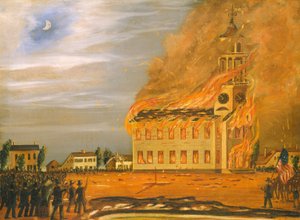 Incendio de la Iglesia Vieja del Sur, Bath, Maine, c. 1854 de John Hilling