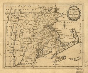 Mapa nuevo y preciso de la colonia de la bahía de Massachusets, en América del Norte, extraído de un levantamiento topográfico tardío. LOC 2001620337 de John Hinton