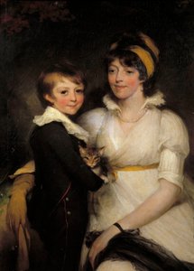 Joven mujer y niño pequeño sosteniendo un gato de John Hoppner