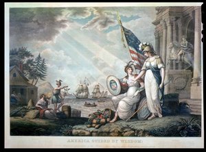 América guiada por la sabiduría, 1815 grabado por Benjamin Tanner (1775-1848) de John James after Barralet