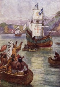 Los barcos del explorador francés Jacques Cartier en el río San Lorenzo, Canadá de John Jellicoe
