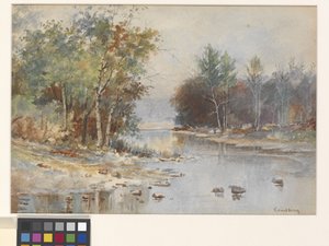 Sin título (Arroyo en otoño) (acuarela sobre papel de acuarela blanco prensado en frío) de John Joseph Enneking