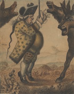El Sr. Alexander Campbell, organista, dirigiendo tres asnos rebuznando, 1782