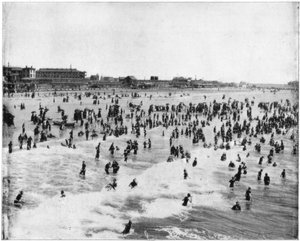 Playa en Atlantic City, Nueva Jersey, EE.UU., finales del siglo XIX