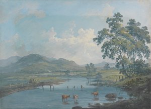 Paisaje fluvial con ganado abrevando de John Laporte