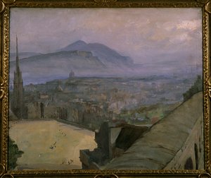 Una Vista de Edimburgo desde el Castillo, mirando a través de la Explanada hacia Arthur