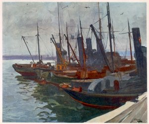Barredores de minas en el puerto, de Artistas Británicos en el Frente, Continuación del Frente Occidental, 1918