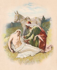 El buen samaritano (litografía en color) de John Lawson