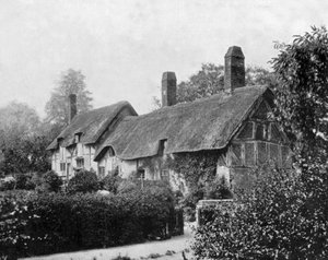 Casa de campo de Ann Hathaway (esposa de Shakespeare) en Stratford upon Avon, Inglaterra, foto c. 1890 de John Lawson Stoddard