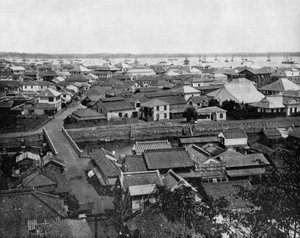 Vista de Yokohama en Japón (foto en blanco y negro)