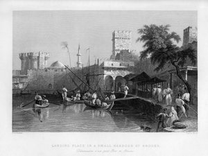 Un lugar de desembarco en un pequeño puerto en Rodas, Grecia, 1841