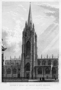 Torre y aguja de la Iglesia de Santa María, Oxford, 1833 de John Le Keux