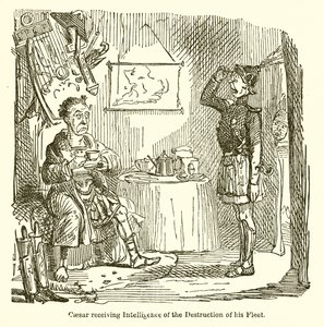 César recibiendo noticias de la destrucción de su flota de John Leech