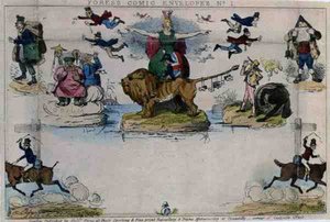 Caricatura del sobre Mulready, pub. por Messrs Fores de John Leech