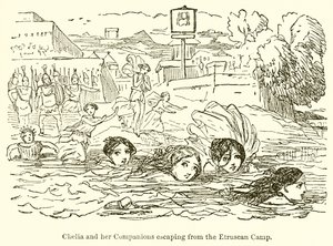 Clélia y sus Compañeras Escapando del Campamento Etrusco de John Leech