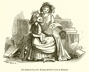 Clio instruyendo al joven león británico en la historia de John Leech