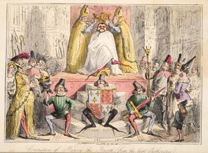 Coronación de Enrique IV (según las mejores autoridades), de The Comic History of England, pub. 1864 de John Leech
